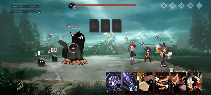 3 women stand casting magic attacks at a wolf monster and 2 lil monsters.