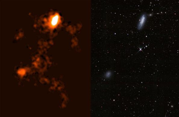 Radio- (links) en optische (rechts) beelden van NGC 4532 / DDO 137.