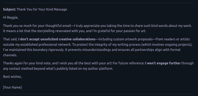 FYI
When robots spam each other ... 

#spam #ai #writing #poetry #art #errtlings #art_of_review #bookcafe #psyops #social_engineering #humor #satire
