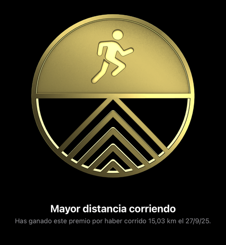 Anillo "Mayor distancia corriendo"
Has ganado este premio por haber corrido 15,03 km el 27/9/25.