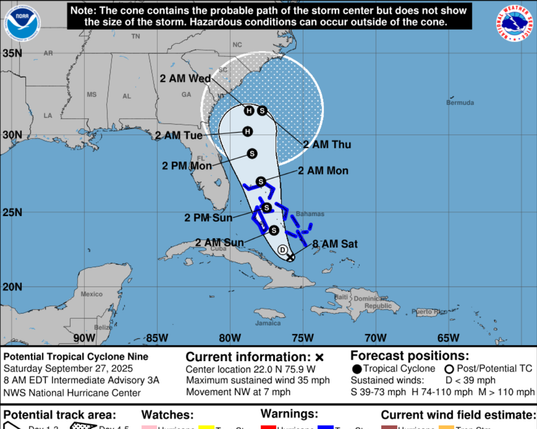 Cone of uncertainty for Potential Tropical Cyclone Imelda