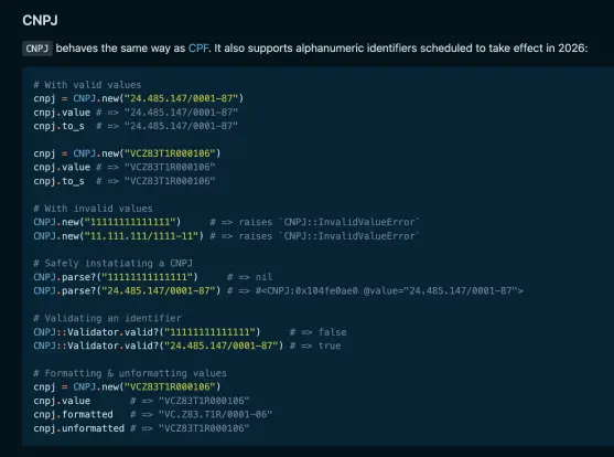 Screenshot of some code included on project page