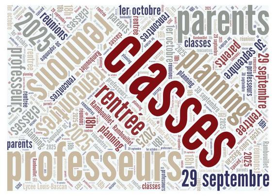 Du lundi 29 septembre au jeudi 2 octobre 2025 : réunions parents professeurs de rentrée · Lycée Louis-Bascan, à Rambouillet (78)