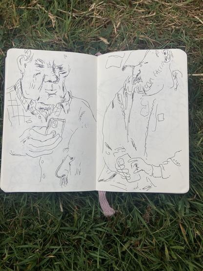 Drawings of people on their phones.