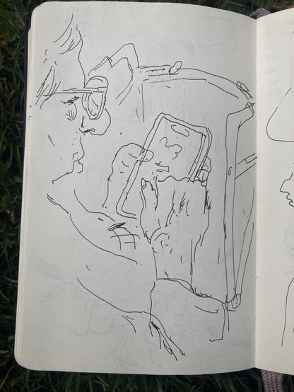 Drawings of people on their phones.