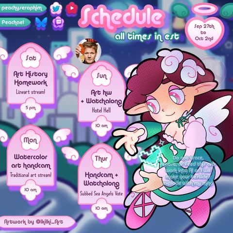 Peachaels stream schedule~ Full of homework.....