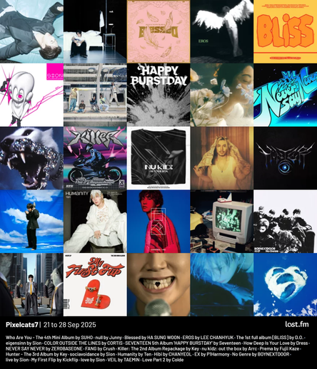 Last.FM Album Quilt - 
Who Are You - The 4th Mini Album by SUHO
null by Junny
Blessed by HA SUNG WOON
EROS by LEE CHANHYUK
The 1st full album [BLISS] by D.O.
eigensinn by Sion
COLOR OUTSIDE THE LINES by CORTIS
SEVENTEEN 5th Album 'HAPPY BURSTDAY' by Seventeen
How Deep Is Your Love by Dress
NEVER SAY NEVER by ZEROBASEONE
FANG by Crush
Killer: The 2nd Album Repackage by Key
nu kidz: out the box by Arrc
Prema by Fujii Kaze
Hunter - The 3rd Album by Key
sociavoidance by Sion
Humanity by Ten
Hibi by CHANYEOL
EX by P1Harmony
No Genre by BOYNEXTDOOR
live by Sion
My First Flip by Kickflip
love by Sion
VEIL by TAEMIN
Love Part 2 by Colde