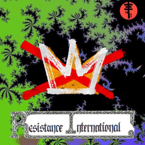 Antifascist Digital collage using linked mandelbrot fractal as background