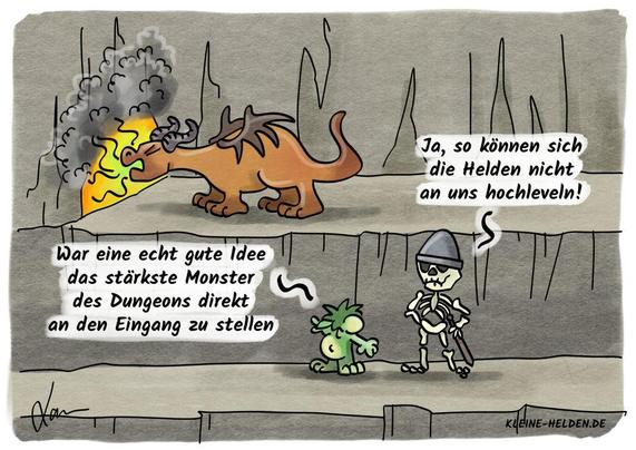 Drache würde an den Anfang des Dungeons versetzt, damit die Helden sich an den kleinen Monstern nicht hochleveln können