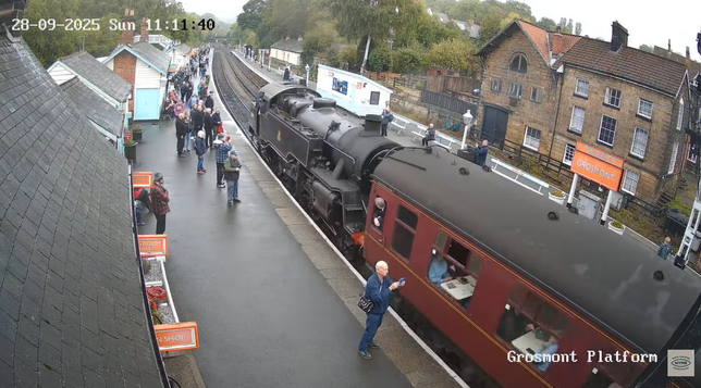 North Yorkshire Moors Railway - stream training pulling in to platform 2 in Grosmont.