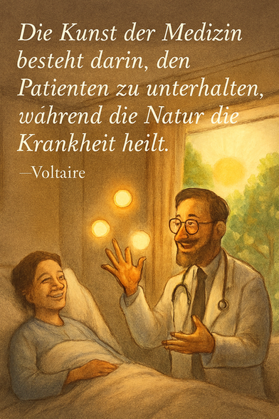Zitat:
„Die Kunst der Medizin besteht darin, den Patienten zu unterhalten, während die Natur die Krankheit heilt.“  — Voltaire