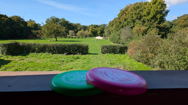 Hochstand Kurs1 im Brückenkopfpark Jülich. Sicht auf die Wiese.