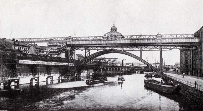 Zeichnung für eine geplante Schwebebahnstation Jannowitzbrücke