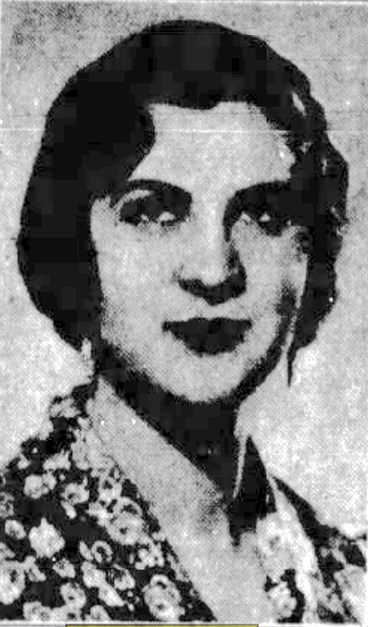 Sarah Kreindler in the 1930s; a young white woman with wavy dark hair and dark eyes, wearing a floral-print dress