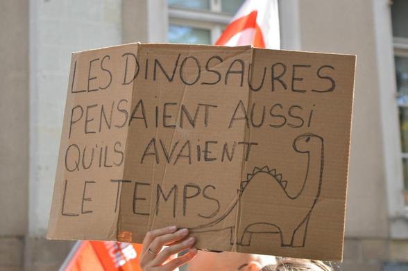Pancarte : "les dinosaures pensaient aussi qu'ils avaient le temps"
