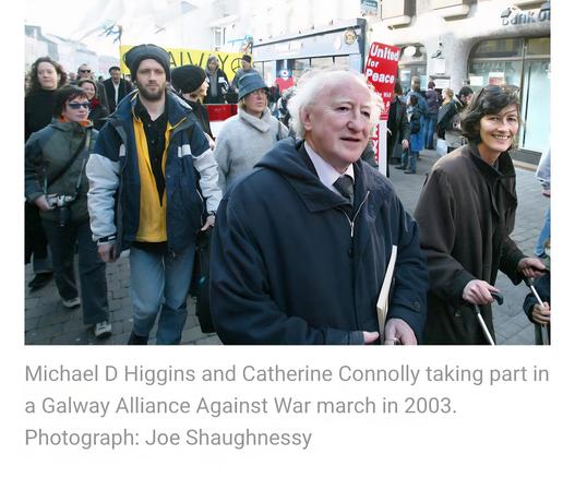 MD Higgins and Catherine Connolly (pushing a baby buggy) on a 2003 anti war march in Galway.