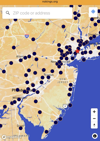 Map showing locations of the “No Kings 2.0” protests to be held in New Jersey on Saturday, October 18th, 2025.