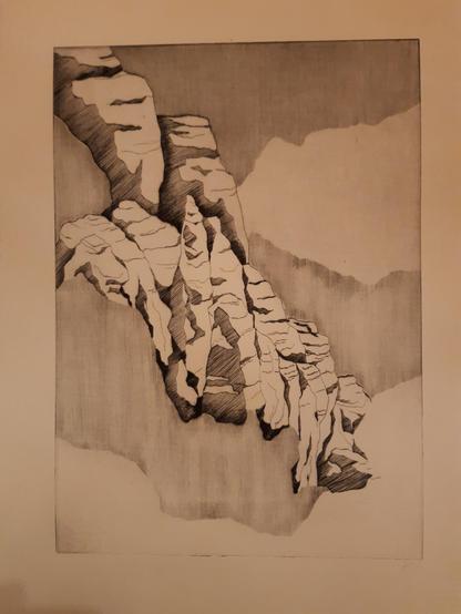 Druckgrafik: Felsen in der Sächsischen Schweiz