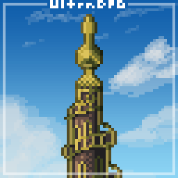 Pixel art of a spire with a spiral staircase.