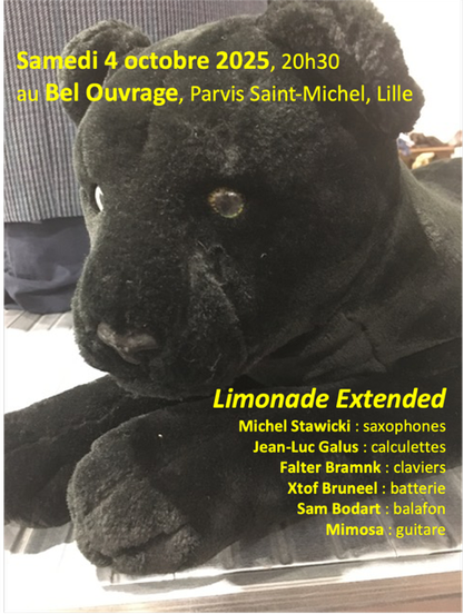 Samedi 4 Octobre 2025
Le Bel Ouvrage a Lille
Concert 20h30
Prix Libre
Limonade Extended
avec
Michel Stawicki
