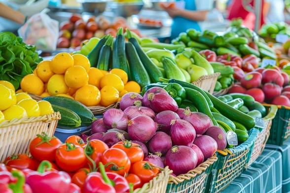 FRutas y verduras en un mercado local.
