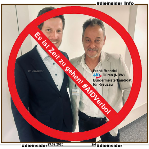 Hier zeigen wir als Info ein Bild von Frank Brendel von der AfD Düren in NRW mit dem AfD Vorsitzenden der AfD NRW Martin Vincentz mit "Es ist Zeit zu gehen! AfD Verbot."