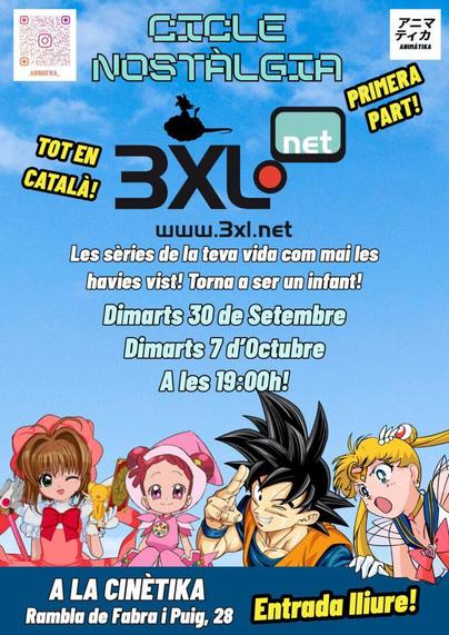 Cartell del cicle del 30/09 i del 7/10 amb la Sakura Caçadora de cartes, la Doremi, el Goku i la Sailor Moon.