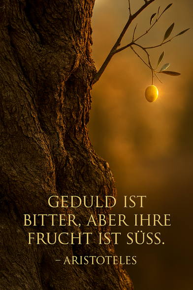 Zitat: „Geduld ist bitter, aber ihre Frucht ist süß.“
— Aristoteles