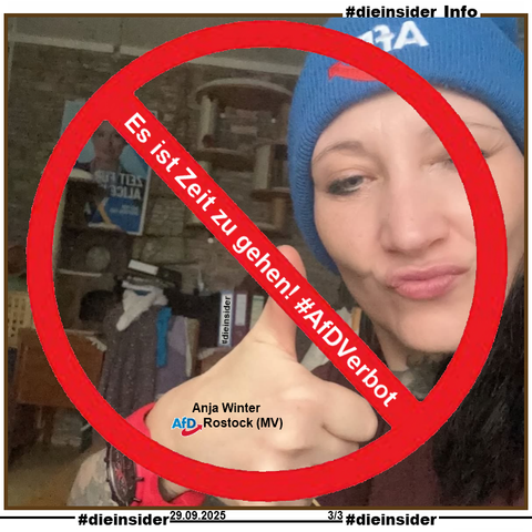 Hier zeigen wir als Info das Profilbild von Anja Winter von der AfD Rostock in Mecklenburg-Vorpommern mit "Es ist Zeit zu gehen! AfD Verbot."