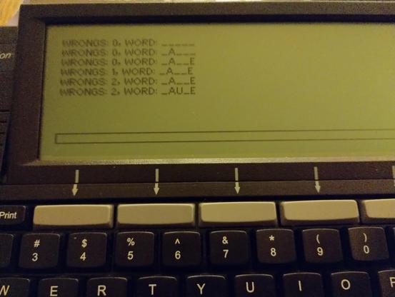 WRONGS: 0, WORD: _____
WRONGS: 0, WORD: _A___
WRONGS: 0, WORD: _A__E
WRONGS: 1, WORD: _A__E
WRONGS: 2, WORD: _A__E
WRONGS: 2, WORD: _AU_E