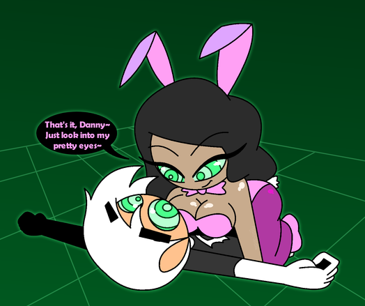 An aged up Paulina Sanchez stradling a hypnotized Danny Phantom in a bunnygirl outfit, "That's it, Danny~ Just look into my pretty eyes~"
