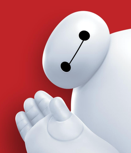 baymax, ein liebenswerter Roboter, winkt ins Bild.
