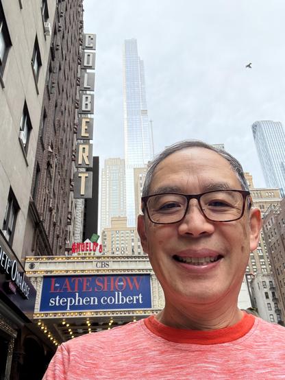 Edwin in front of Late Show theater marquee