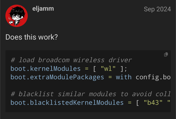Broadcom nixos settings