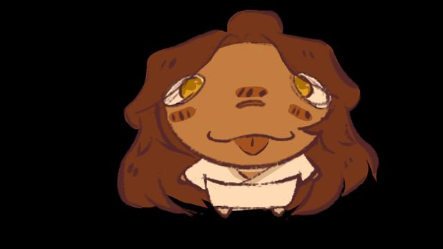 Transparent Chibi xie lian drawn as if veiwed through a fish eye lense. His tongue is stuck out