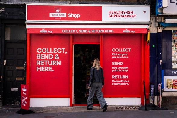 Exterior of a Royal Mail Shop, rebranded from Collect+, offering parcel drop‑off, collection and postage services as part of Royal Mail’s expanded out‑of‑home network.