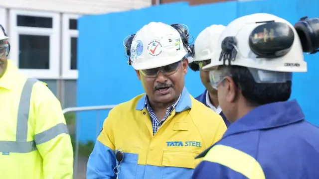 Close‑up of Tata Steel board member Pramod Agrawal at Port Talbot steelworks.