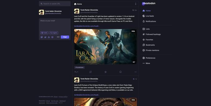 Tomb Raider Social, Mastodon