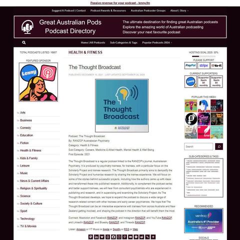 The Thought Broadcast
Screenshot of the podcast listing on the Great Australian Pods website