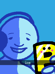 Meme redraw of a Rhythm Heaven Stepswitcher from Lockstep 2 making a mellow smile while holding a guilded Perfect symbol as it blushes with the Snapchat caption "Live". The meme referenced being the "Snapchat Live Guy" meme where it features an image of YouTuber FranzJ making a mellow smile while holding up a bottle of water with the Snapchat caption "Live". (To quote myself since KnowYourMeme doesn't mention the Live meme)