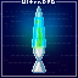 Pixel art of a blue lava lamp with green 'lava'.