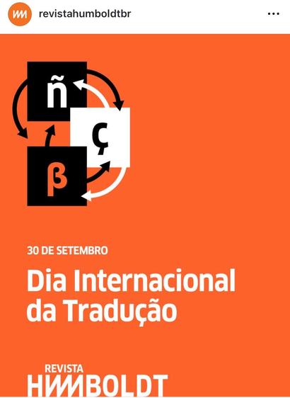 Buchstabensalat und darunter auf portugiesisch: 30. September, internationaler Tag der Übersetzung