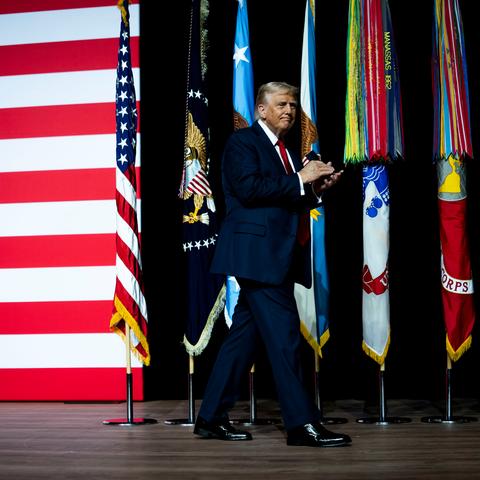 President Trump spoke on Tuesday to military leaders who traveled to Quantico, Va.