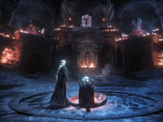 The Ashen One, who rose from the lowly unkindled to slay kings and monsters, kneels in reverence, preparing to receive the souls which will restore the cosmic order.