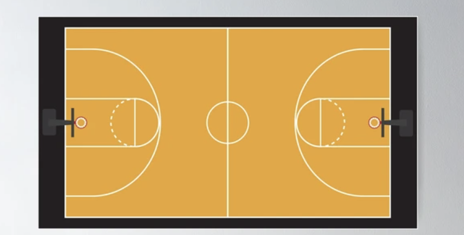 Our basketball court design is shown on a poster.