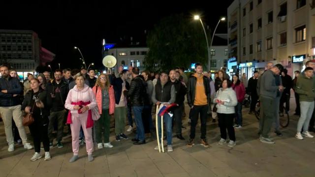 Protesters in the Serbian city of Cacak on Tuesday evening