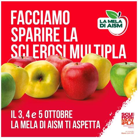 È iniziato il conto alla rovescia: la Mela di AISM è pronta a diffondersi nelle principali piazze di tutta Italia per raccogliere fondi preziosi per i servizi dedicati alle persone con sclerosi multipla e patologie correlate, oltre a progetti di ricerca. Venerdi’ 3, sabato 4 e domenica 5 ottobre i volontari AISM ti aspettano in piazza con un sorriso e con sacchetti di mele gialle, rosse e verdi! Non mancare: insieme possiamo fare la differenza! … https://www.aism.it/
