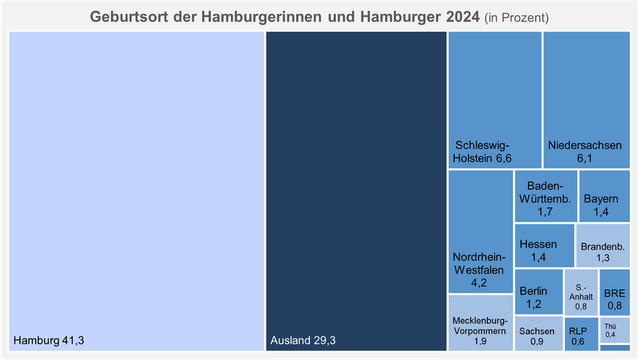 Grafik: Geburtsort der Hamburgerinnen und Hamburger 2024 in Prozent