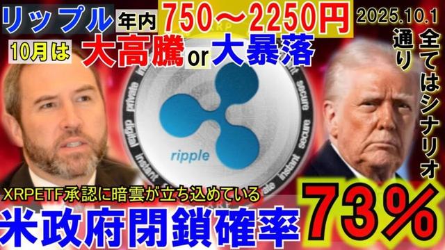 リップル（XRP)年内2250円！XRPETFがピンチ？米政府閉鎖73％でやばすぎる！面白いシナリオになってきた！