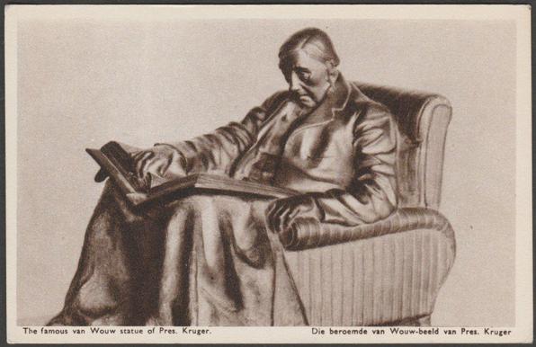 Printed sepia postcard showing a view of the sculpture of President Paul Kruger by Anton van Wouw at the Transvaal Museum at Pretoria, South Africa.
Published by the Transvaal Museum, printed by C.T. Ltd, not numbered, c.1920s.
Postally unused.
Good condition, with very slight corner bumps.